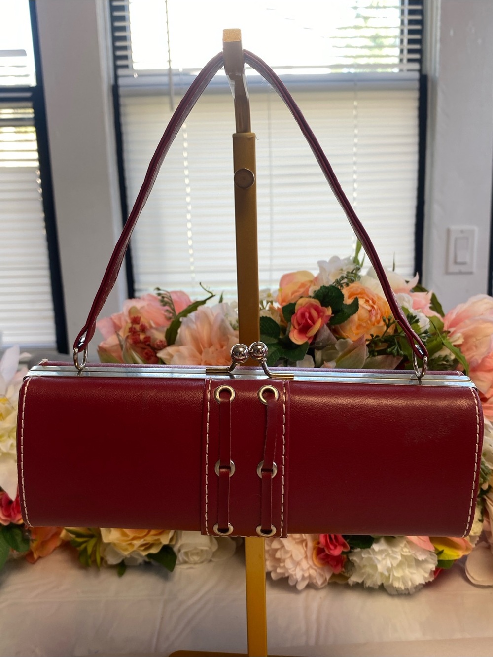 Vintage Inspired- Red Barrel Kiss Lock Handbag,Mid Century Look, Retro Purse